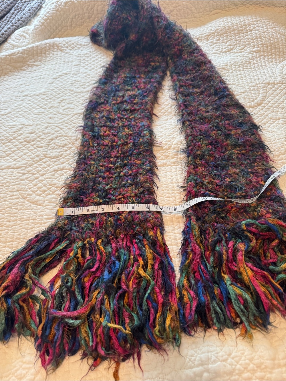 Source Unknown Multicolor Fuzzy Knit Fringe Scarf